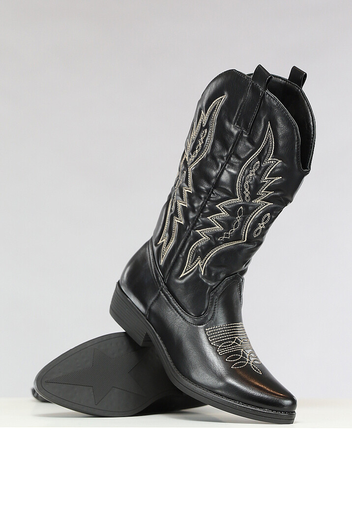 Zwarte Lederlook Western Boots met Stiksels