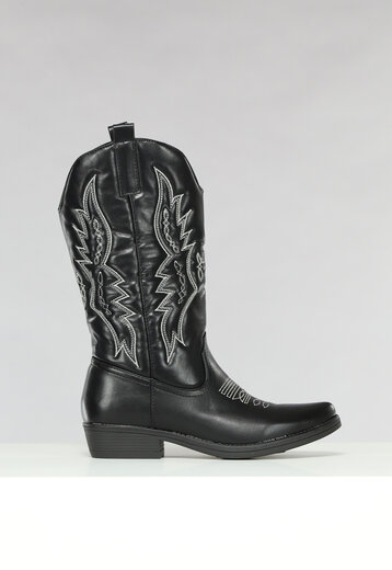 NEW2802 Zwarte Lederlook Western Boots met Stiksels