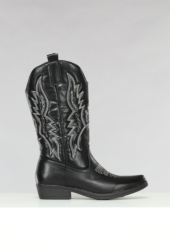 Zwarte Lederlook Western Boots met Stiksels