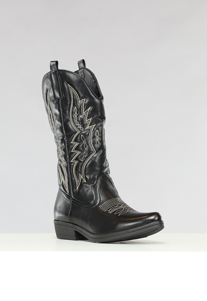 Zwarte Lederlook Western Boots met Stiksels