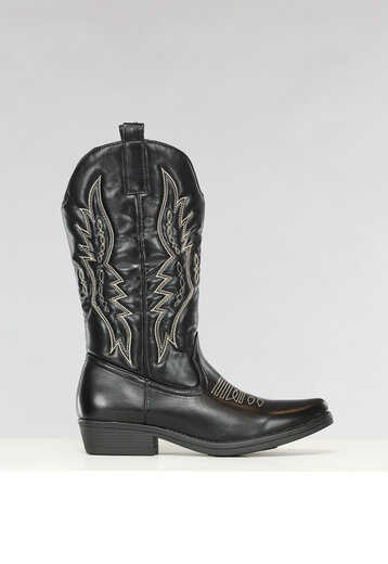 NEW2802 Zwarte Lederlook Cowboy Boots met Stiksels