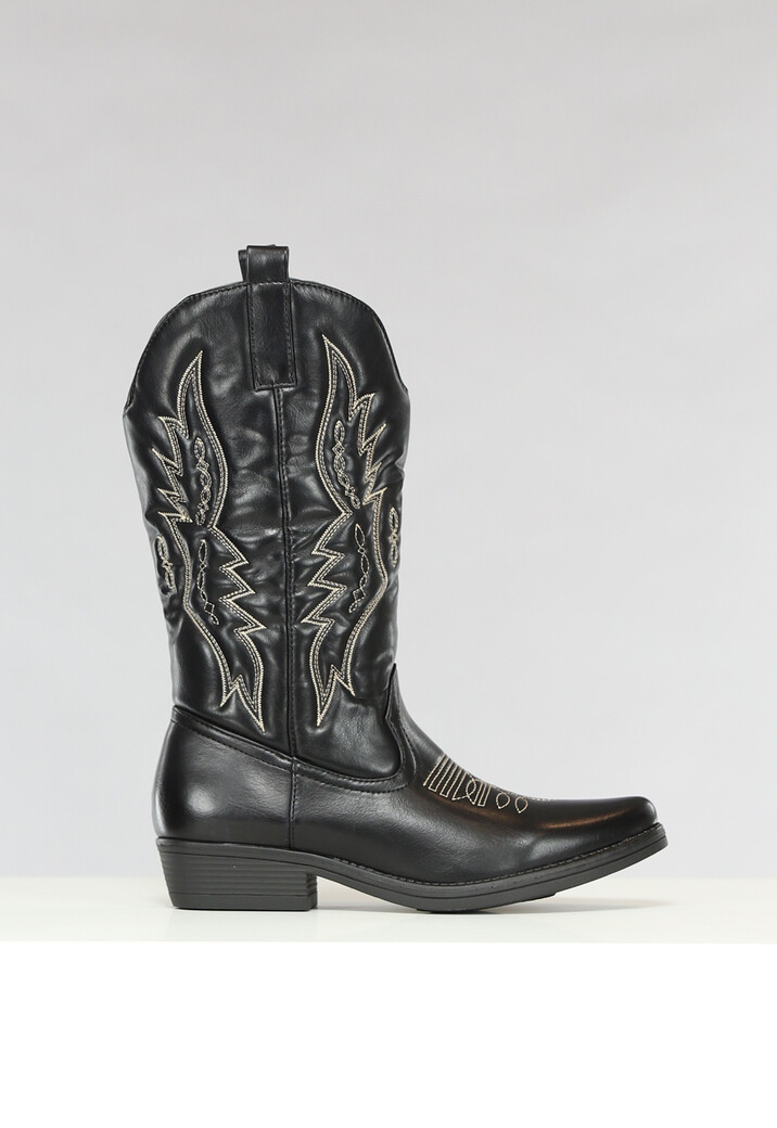 Zwarte Lederlook Cowboy Boots met Stiksels