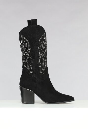 NEW2802 Zwarte Cowboy Boots met Glitter Steentjes