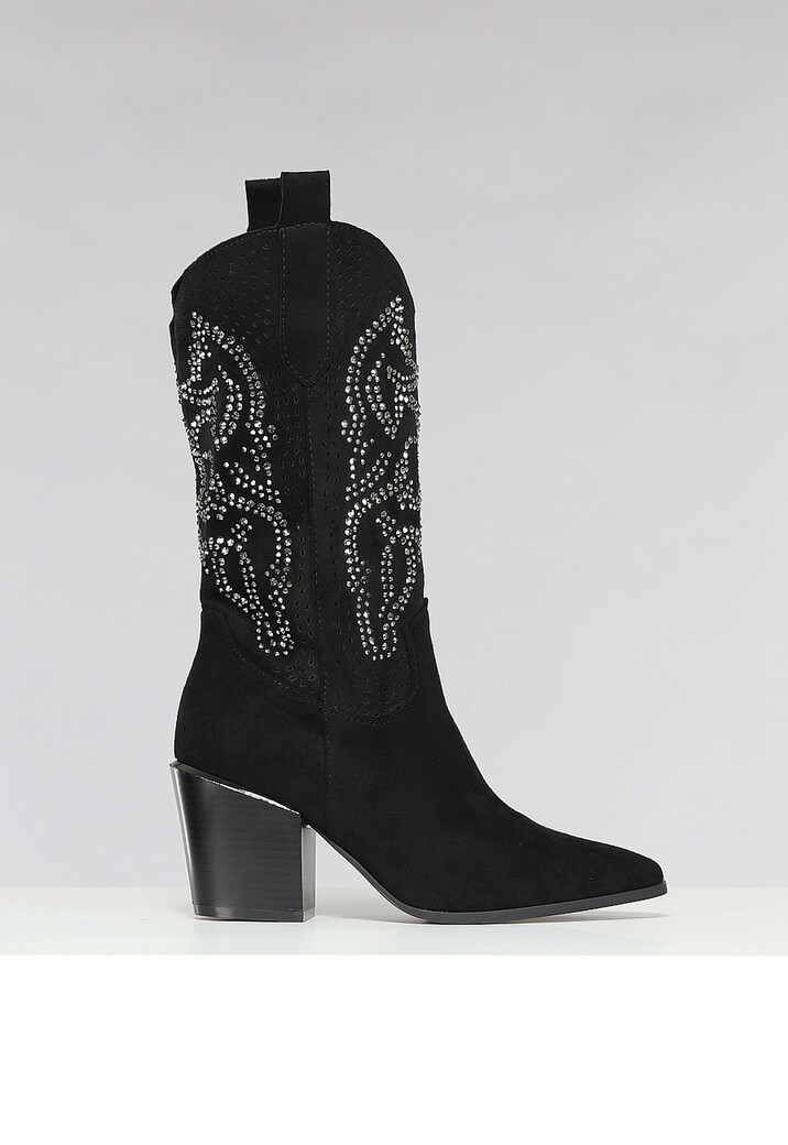 Zwarte Cowboy Boots met Glitter Steentjes