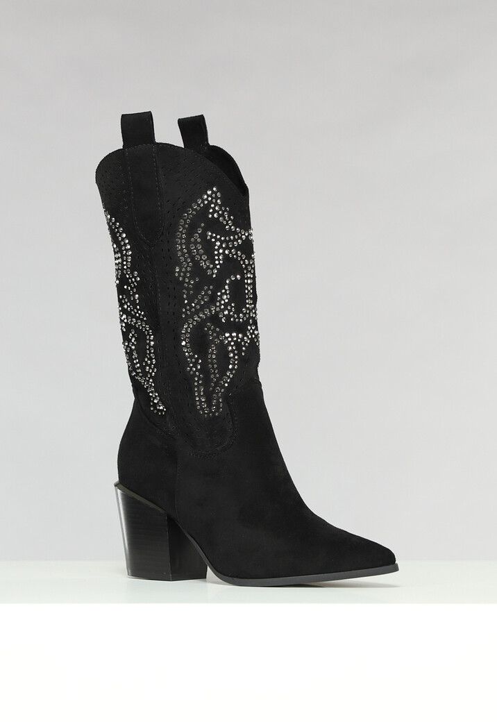 Zwarte Cowboy Boots met Glitter Steentjes