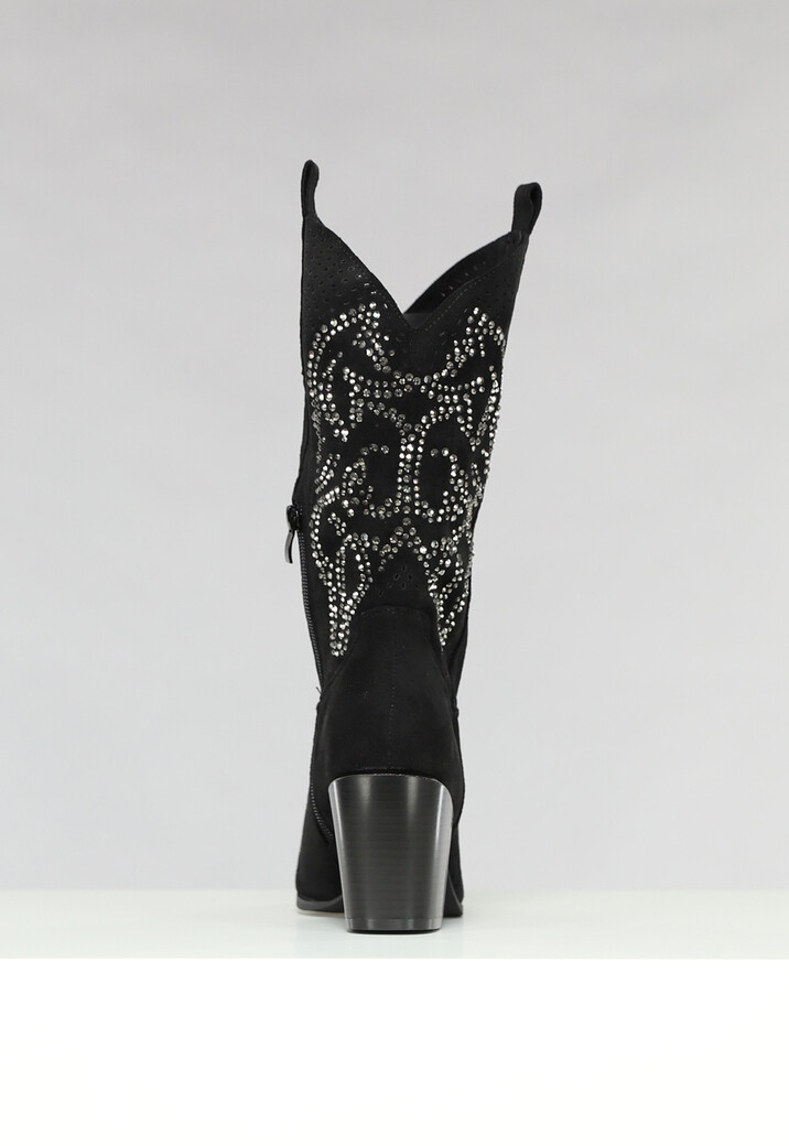 Zwarte Cowboy Boots met Glitter Steentjes