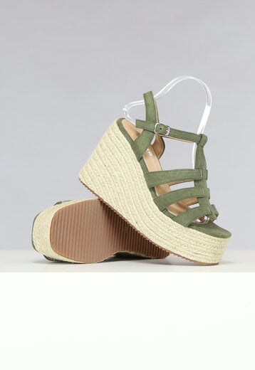 NEW2802 Bohemian Espadrilles met Sleehak in Khaki