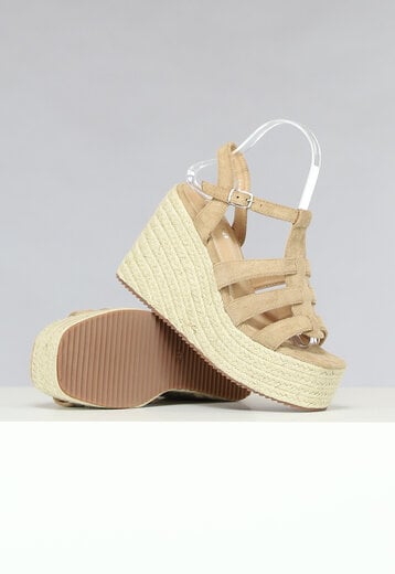 NEW2802 Camel Boho Espadrilles met Sleehak