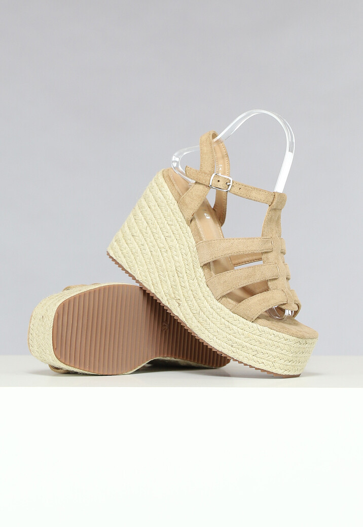 Camel Boho Espadrilles met Sleehak