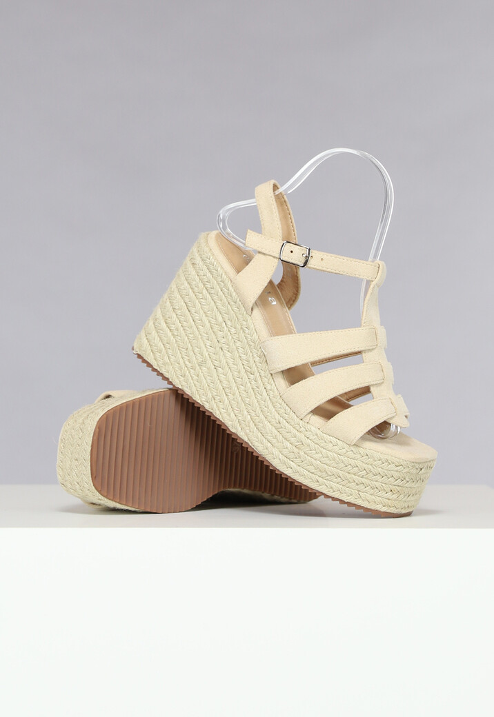 Beige Bohemian Sandalen met Sleehak