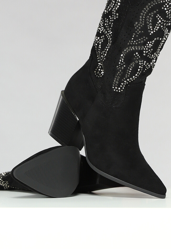 Zwarte Cowboy Boots met Glitter Steentjes