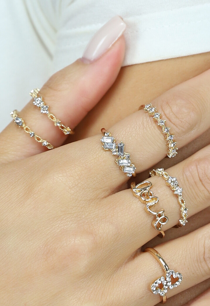 Set van 7 Gouden Glitter Love Ringen