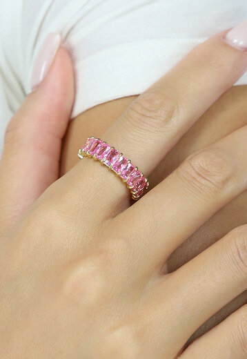 NEW0603 Gouden Ring met Roze Steentjes