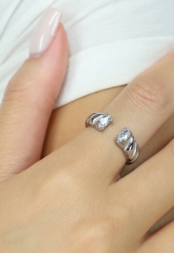 NEW0603 Zilveren Halve Ring met Diamant