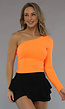 Neon Oranje Top met One Shoulder