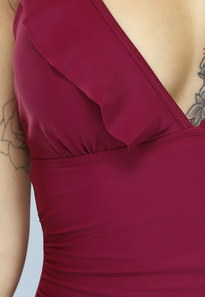 Wijnrood Badpak met Ruches en Uitneembare Pads