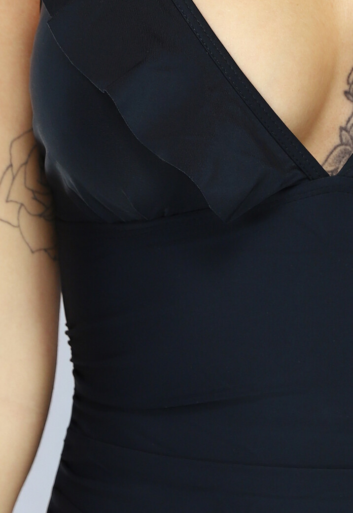 Zwart Geplooid Ruffle Badpak met Uitneembare Pads