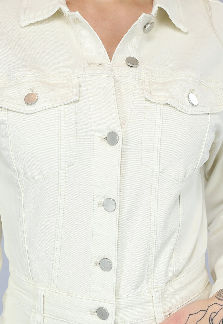 Longsleeve Straight Leg Jeans Jumpsuit in Crème