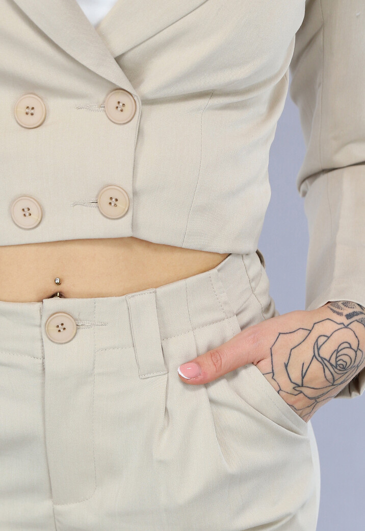 Beige 2-delig Pak met Wijde Broek