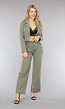 Khaki 2-delig Dameskostuum met Wijde Broek