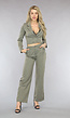 Khaki 2-delig Dameskostuum met Wijde Broek