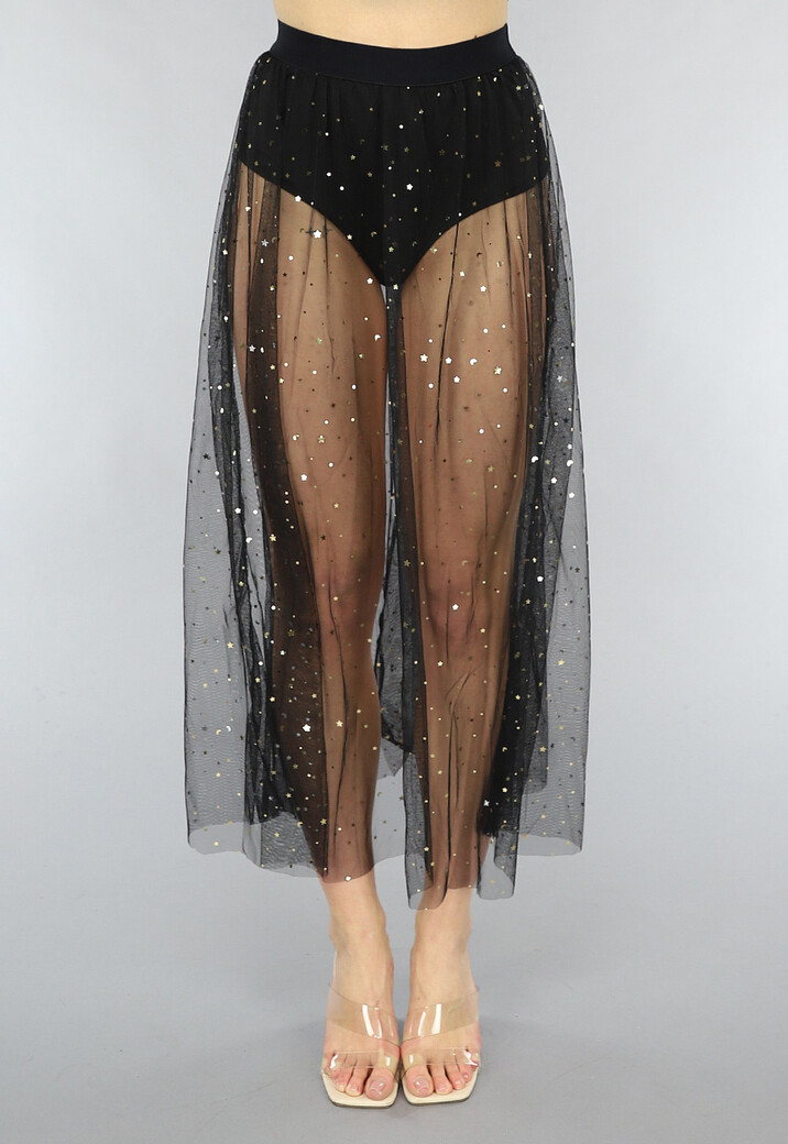 Zwarte Lange Festival Rok met Ingewerkt Broekje