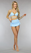 Lichtblauwe High Cut Bikini Set met Rokje