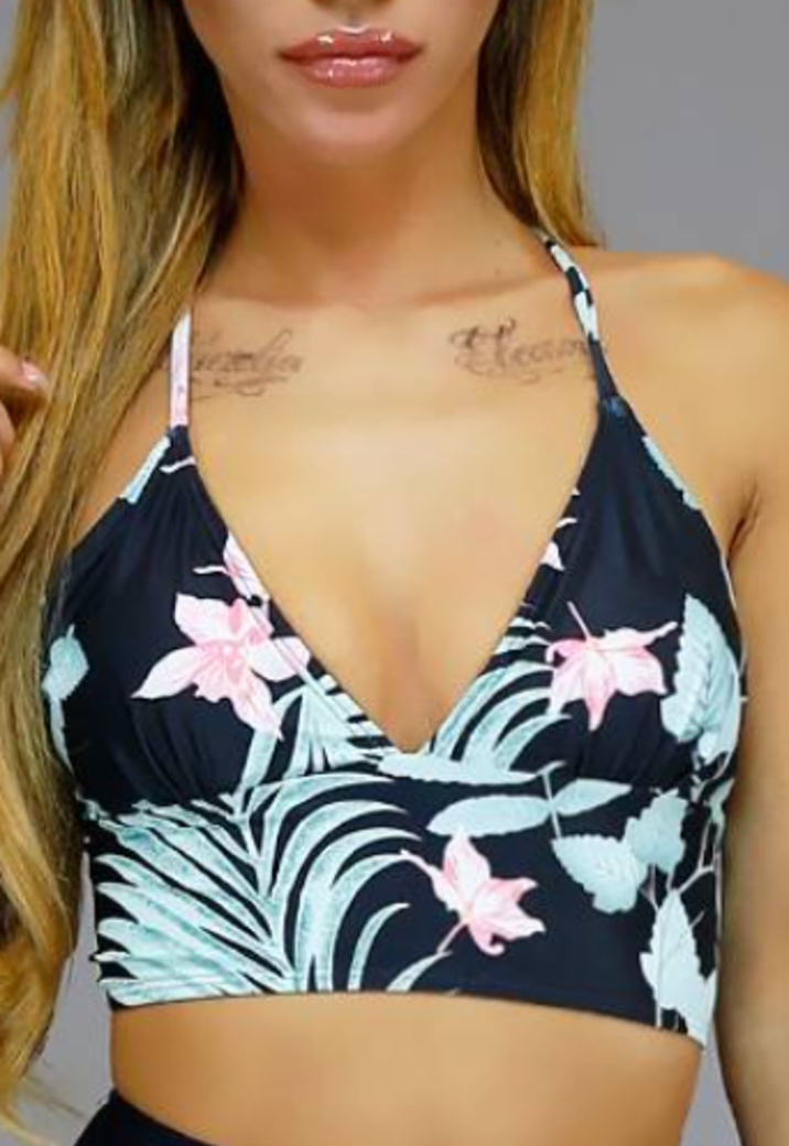 Leaf Print Bikini met Zwart High Waist Broekje - Top