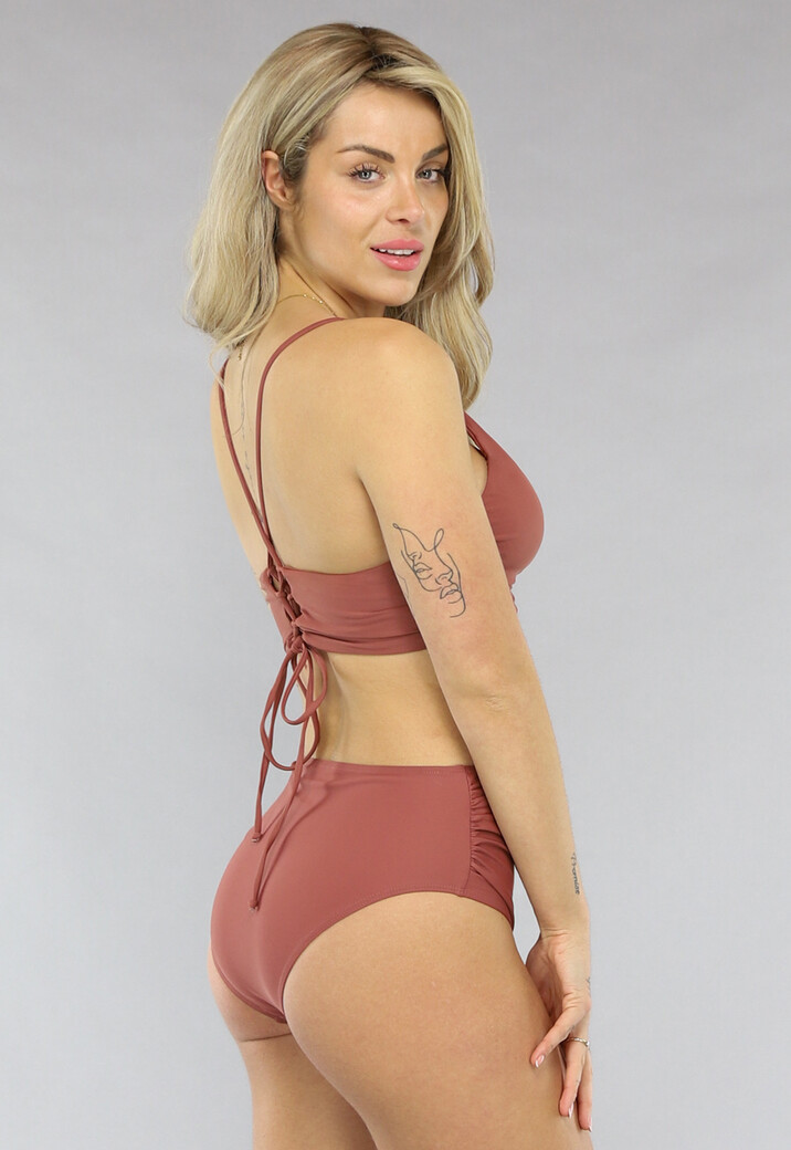 Bruin Geplooid High Waist Bikinibroekje