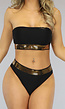 Zwart met Gouden Bandeau Bikinitop met Fishnet Effect en Pads