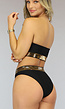 Zwart met Gouden Bandeau Bikinitop met Fishnet Effect en Pads