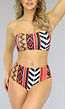 Rode Multiprint Bandeau Bikinitop met Veterdetail