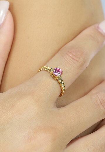 NEW1303 Gouden Verstelbare Ring met Roze Steen