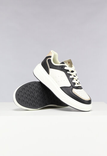 NEW1303 Lage Zwart/Witte Sneakers met Glitter Details