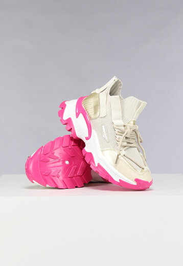 OP=OP.34.NL Chunky Beige Sneakers met Roze Zool