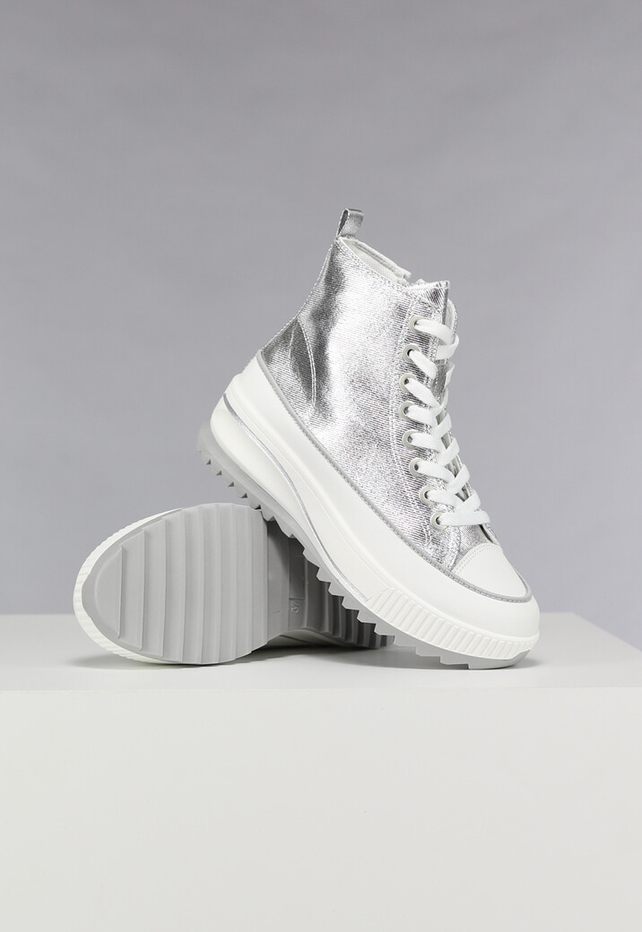 Zilveren Hoge Plateau Sneakers met Rits