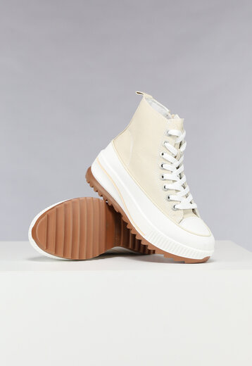 NEW1303 Hoge Canvas Sneakers met Dikke Zool in Beige