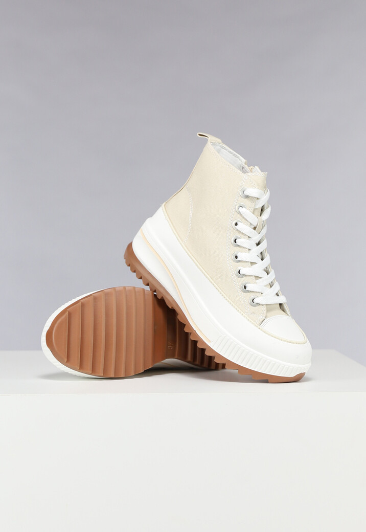 Hoge Canvas Sneakers met Dikke Zool in Beige