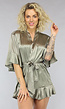 Satin Kimono met Tailleband in Olijfgroen