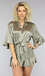 Satin Kimono met Tailleband in Olijfgroen