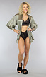 Satin Kimono met Tailleband in Olijfgroen