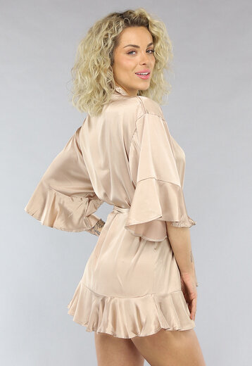 NEW1303 Champagne Satin Kimono met Tailleband