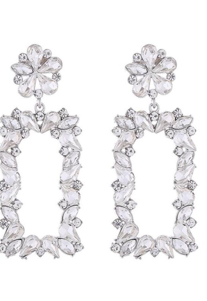 Rechthoekige Zilveren Glitter Oorbellen