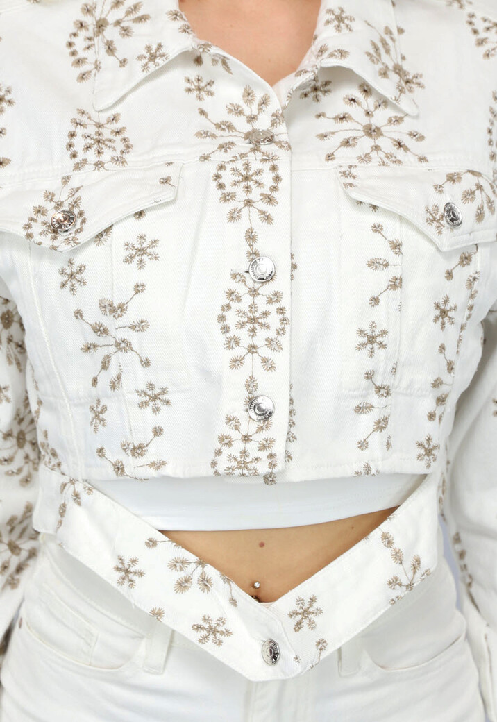 Ecru Jasje met Geborduurde Print