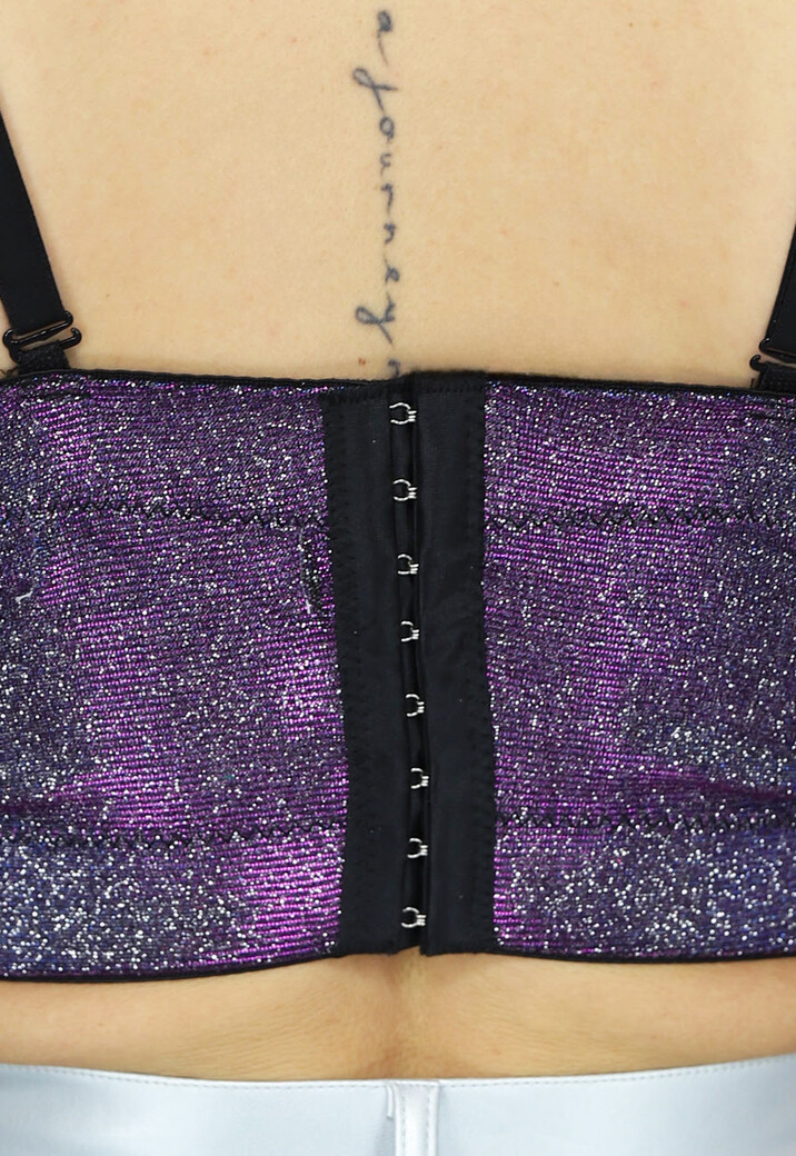 Paarse Holografische Glitter Bustier met Voorgevormde Cups