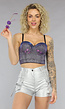 Paarse Holografische Glitter Bustier met Voorgevormde Cups