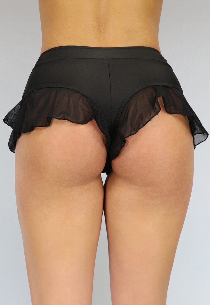 Zwart Sexy Thong Bikinibroekje met Vast Rokje