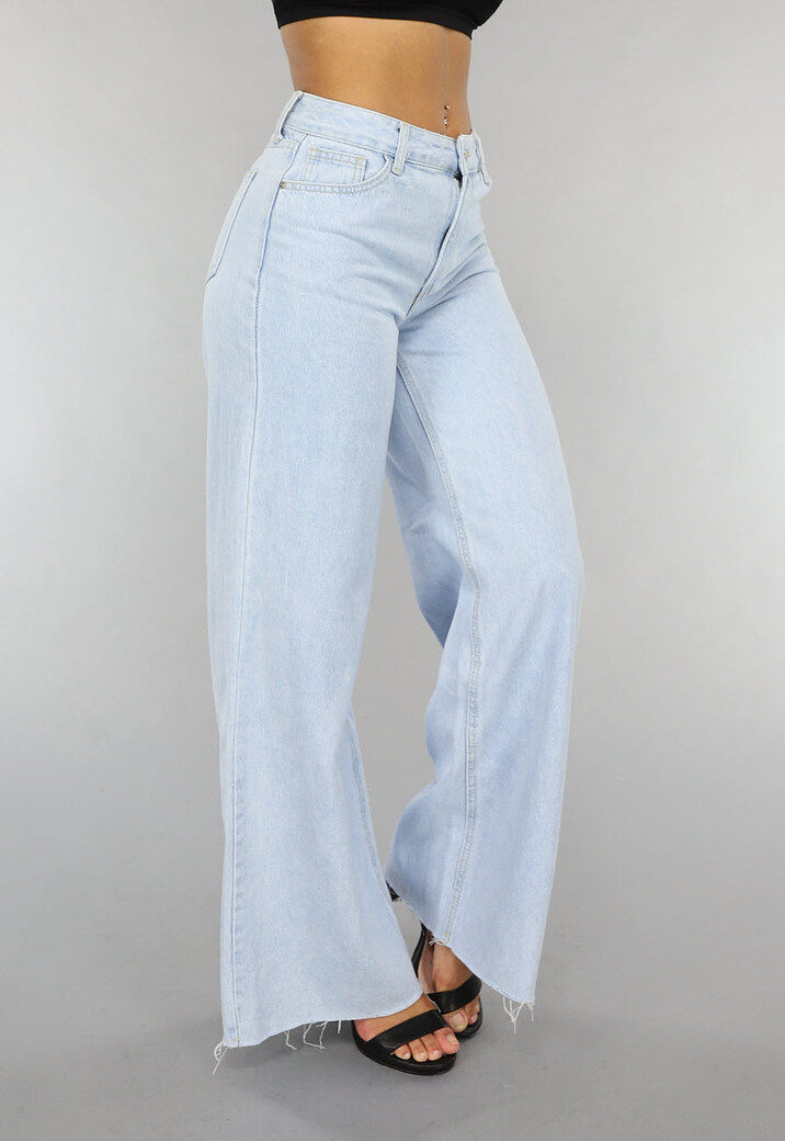 Lichte Wide Leg Spijkerbroek met Gerafelde Pijpen