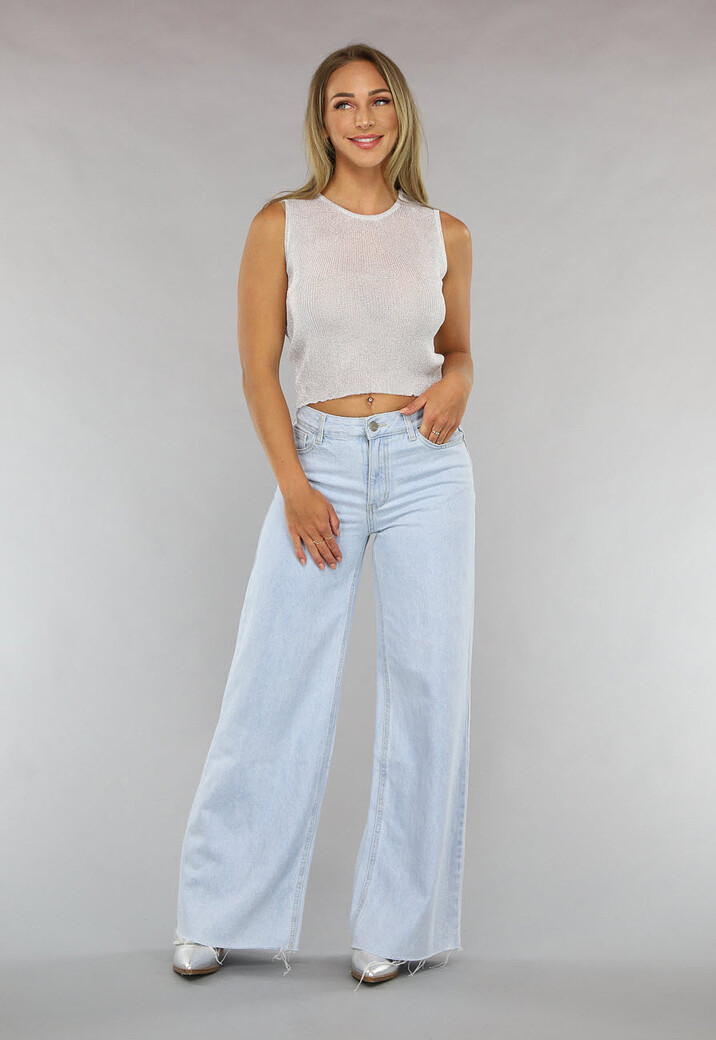 Lichte Wide Leg Spijkerbroek met Gerafelde Pijpen