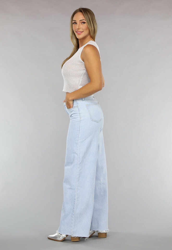 Lichte Wide Leg Spijkerbroek met Gerafelde Pijpen